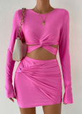 Fashionable Long-sleeved Elastic Waistband Hip Skirt Two-piece Set