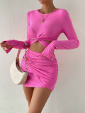 Fashionable Long-sleeved Elastic Waistband Hip Skirt Two-piece Set