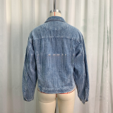 Lapel Jacket Sequin Embroidered Corduroy Rugby Top