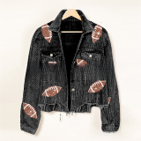 Lapel Jacket Sequin Embroidered Corduroy Rugby Top