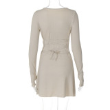 Simple Solid Color Back Strapped Waist Dress