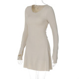 Simple Solid Color Back Strapped Waist Dress