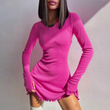 Simple Solid Color Back Strapped Waist Dress