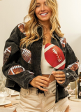 Lapel Jacket Sequin Embroidered Corduroy Rugby Top