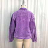 Lapel Jacket Sequin Embroidered Corduroy Rugby Top