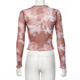 New Mesh Printed Fungus Top T-shirt