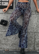 Casual Printed High-waisted Gauze Slightly See-through Flared Trousers