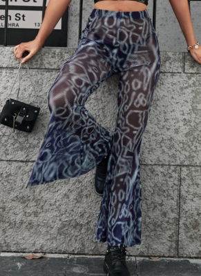 Casual Printed High-waisted Gauze Slightly See-through Flared Trousers