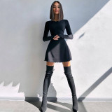 Simple Solid Color Back Strapped Waist Dress