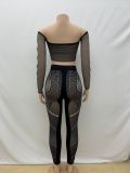 Sexy Quilted One-shoulder Crop Top and Slim Pants Knitted Suit