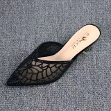 Thin Heel Crystal Hollow Toe Cap High Heel Sandals
