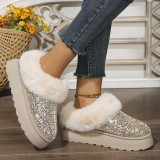 Large Size Sequined Thick Sole Thickened Plush Snow Boots