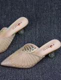 Thin Heel Crystal Hollow Toe Cap High Heel Sandals