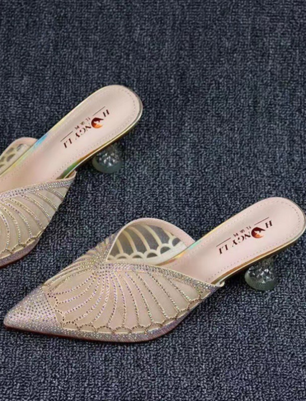 Thin Heel Crystal Hollow Toe Cap High Heel Sandals