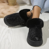 Large Size Sequined Thick Sole Thickened Plush Snow Boots