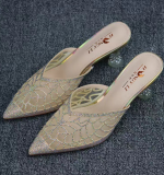 Thin Heel Crystal Hollow Toe Cap High Heel Sandals
