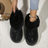 Large Size Sequined Thick Sole Thickened Plush Snow Boots