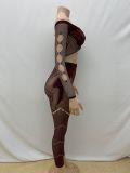 Sexy Quilted One-shoulder Crop Top and Slim Pants Knitted Suit
