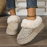 Large Size Sequined Thick Sole Thickened Plush Snow Boots