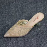 Thin Heel Crystal Hollow Toe Cap High Heel Sandals