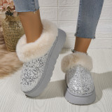 Large Size Sequined Thick Sole Thickened Plush Snow Boots