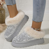 Large Size Sequined Thick Sole Thickened Plush Snow Boots