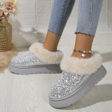 Large Size Sequined Thick Sole Thickened Plush Snow Boots