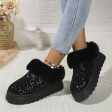 Large Size Sequined Thick Sole Thickened Plush Snow Boots