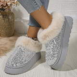 Large Size Sequined Thick Sole Thickened Plush Snow Boots