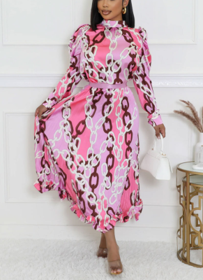 Fashionable Casual Long Sleeve Pleated Skirt Suit