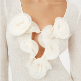 Solid Color Three-dimensional Flower V-neck Slit Dress