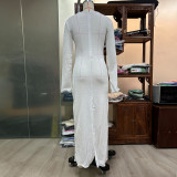 Solid Color Three-dimensional Flower V-neck Slit Dress