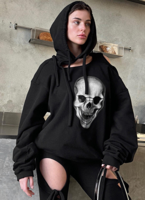 Loose Casual Skull Print Hooded Sweatshirt