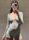 Solid Color Button Deep V-neck Sexy Sports Fitness Long-sleeved Jumpsuit