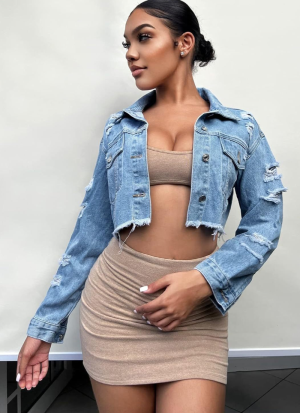 Stylish Patchwork Denim Ripped Short Jacket