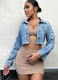 Stylish Patchwork Denim Ripped Short Jacket