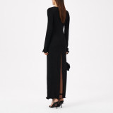 Solid Color Three-dimensional Flower V-neck Slit Dress