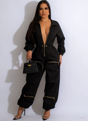 Casual Metal Zipper Waist Work Jumpsuit