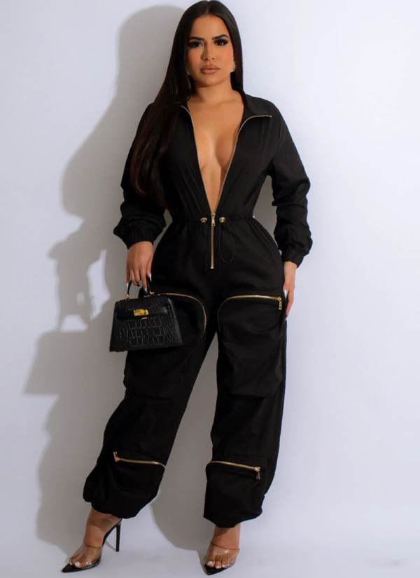 Casual Metal Zipper Waist Work Jumpsuit