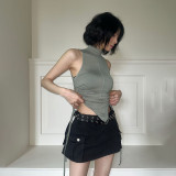 High-neck Drawstring Slim-fit Buttoned Long-sleeve Knitted Top Set