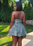 Halter Neck Jacquard Short Sexy Party Dress