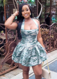 Halter Neck Jacquard Short Sexy Party Dress