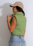 Fashion Solid Color Stand Collar Sleeveless Zipper Cotton Vest For Women