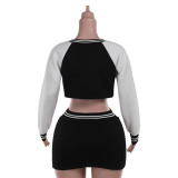 Casual Slim Baseball Sweatshirt and Skirt Suit