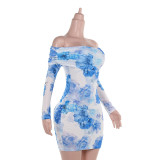 Sexy Slim-fit Printed Long-sleeved Hip-hugging Dress
