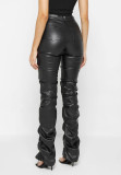 Fashionable Gathered Bootcut Tight PU Leather Trousers