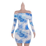 Sexy Slim-fit Printed Long-sleeved Hip-hugging Dress