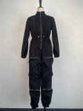 Casual Metal Zipper Waist Work Jumpsuit