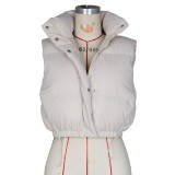 Fashion Solid Color Stand Collar Sleeveless Zipper Cotton Vest For Women