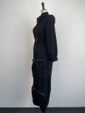 Casual Metal Zipper Waist Work Jumpsuit